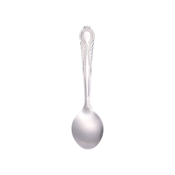 Embossed Stainless Steel Dessert Spoon, 5.35X1.14 inch Round Bowl Table Cutlery, Household Dining Utensil, Decorative Handle Snack Spoon, Reusable Eating Tool, Kitchen Food Serving Silverware