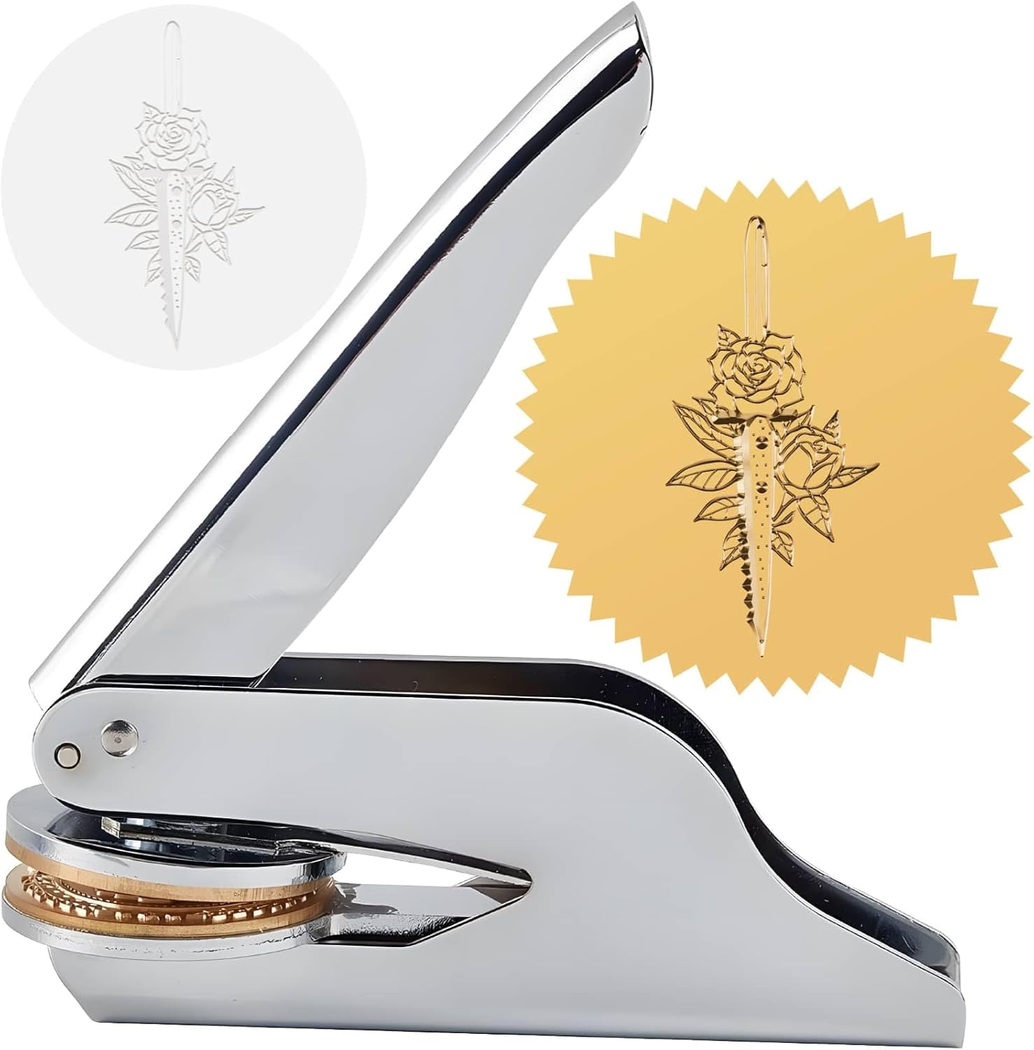 Embossed Stamp Flower Book Ex Libris Library 1.6in Stainless Steel Seal Stamper Hand Held Embosser Bookish Teacher Notary for Graduation Gift Envelopes Wedding Invitation Paper Napkin
