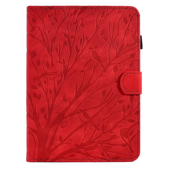 Embossed Tree Case for Kindle (11th Generation) 2022 Release 6" - PU Leather/TPU Protective Case with Card Slots, Lightweight Cute Folio eBook Reader Cover, Red