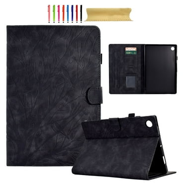 Embossed Tree PU Leather Flip Case for Samsung Galaxy Tab A9 8.7" 2023 SM-X110 / SM-X115 Shockproof Protection Card Slots Holder Stand with Pen Slot & Auto Sleep/Wake Case Cover, Black