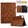 thumbnail image 1 of Embossed Tree PU Leather Flip Tablet Case for iPad Pro 11 2022/2021/2020/2018/Air 4/Air 5 Shockproof Protection Card Slots Holder Stand with Pen Slot & Auto Sleep/Wake Smart Case Cover, Brown, 1 of 9