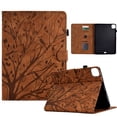 thumbnail image 1 of Embossed Tree PU Leather Flip Tablet Case for iPad Pro 11 Inch 5th Generation 2024 Shockproof Protection Card Slots Holder Stand with Pen Slot & Auto Sleep/Wake Smart Case Cover, Brown, 1 of 5