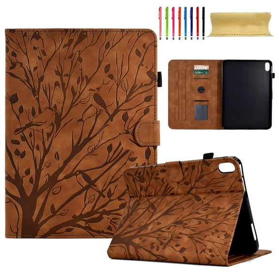 Embossed Tree PU Leather Flip Tablet Case for iPad mini 6th Gen 8.3" 2021 Shockproof Protection Card Slots Holder Stand with Pen Slot & Auto Sleep/Wake Smart Case Cover, Brown
