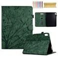 thumbnail image 1 of Embossed Tree PU Leather Flip Tablet Case for iPad mini 6th Gen 8.3" 2021 Shockproof Protection Card Slots Holder Stand with Pen Slot & Auto Sleep/Wake Smart Case Cover, Green, 1 of 9