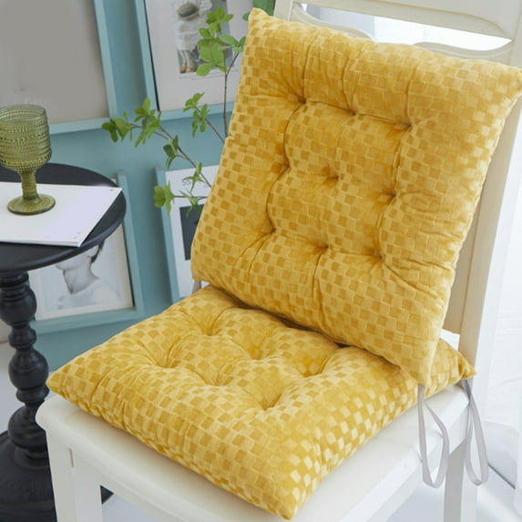 Embossed Velvet Seat Cushion, Thick Comfort Pad for Living Room Chair and Long Sitting Comfort(Yellow)
