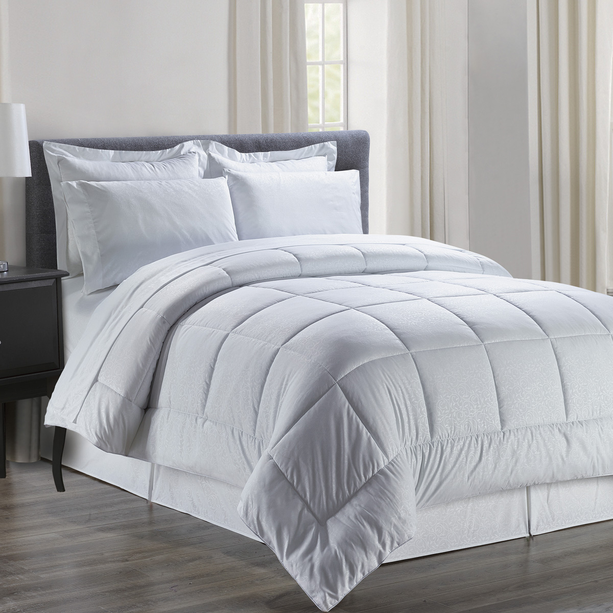 Embossed Vine Down Alternative Microfiber EcoFriendly Comforter 8 Piece Bedding Set