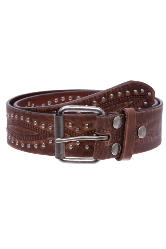 Embossed Vintage Cowhide Thick Leather Riveted Nailhead Studded Casual Jean Belt