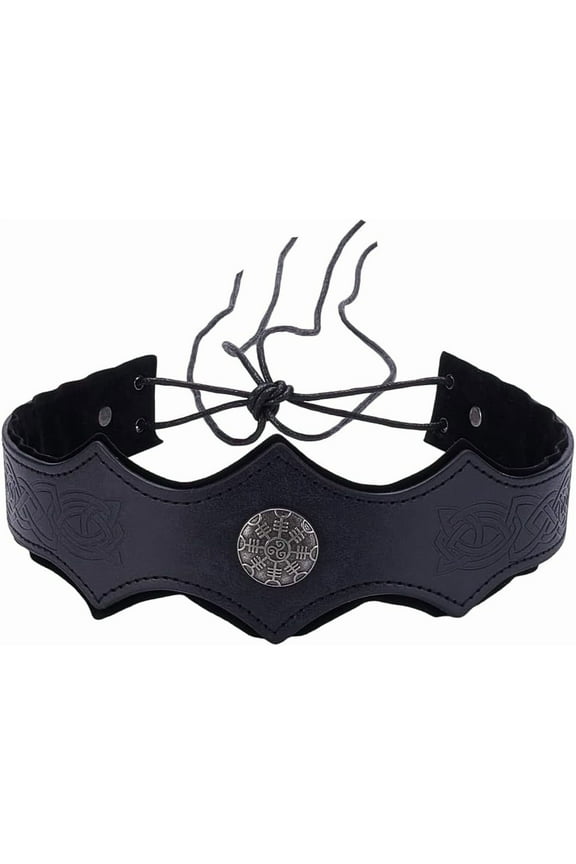 Embossed Vintage PU Leather Headband Brown Medieval Retro Headpiece AdjustableViking Leather Head Hair Band Black