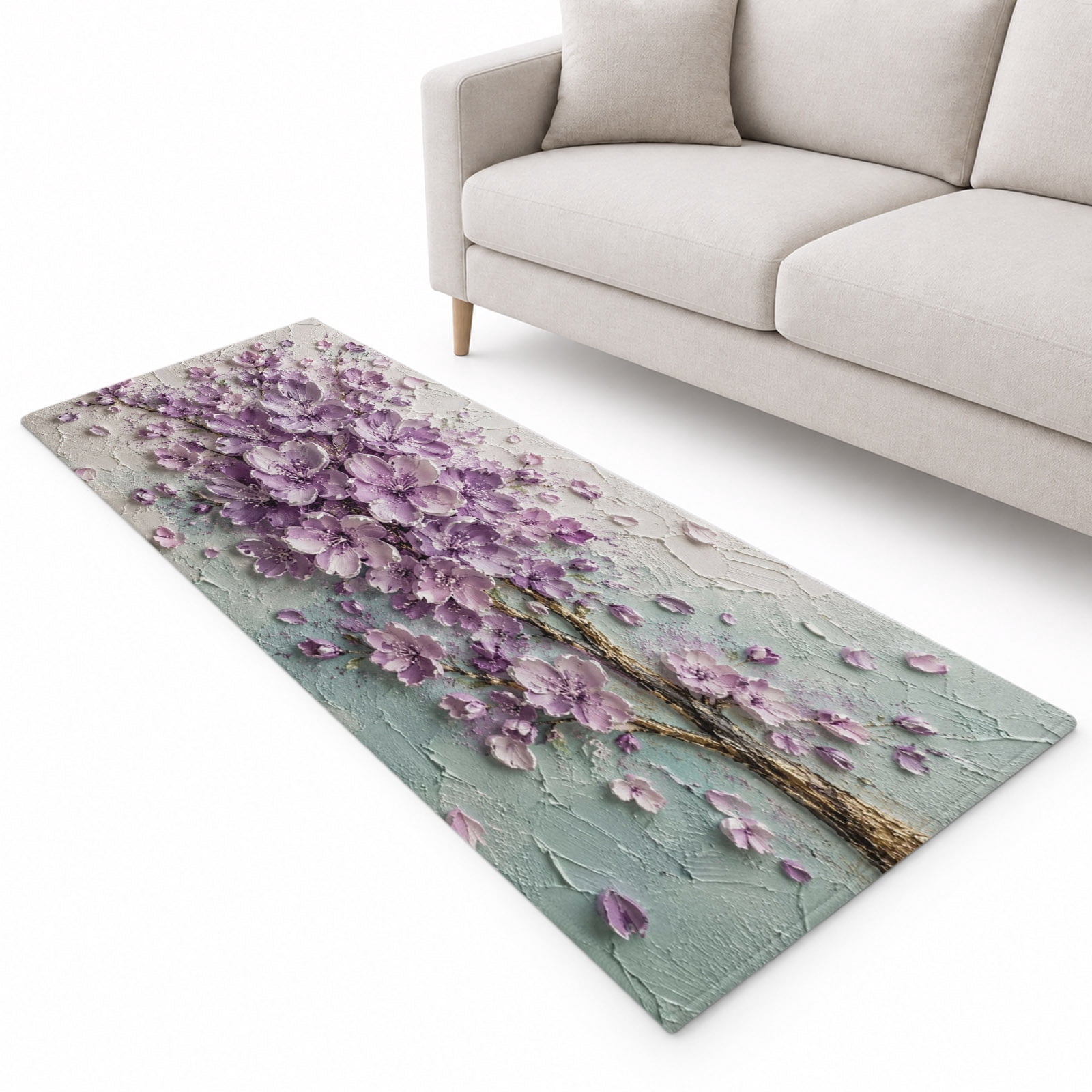 Embossed Violet Floral Runner Rug 2.6'x8', Rustic Vintage Plaster ...