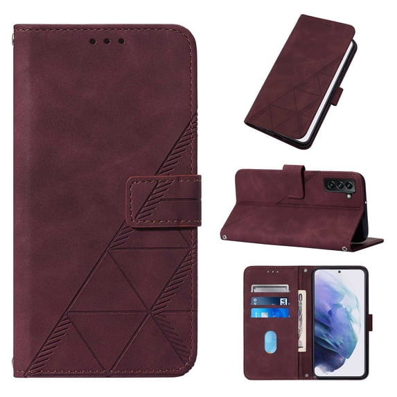 Embossed Wallet Case for Samsung Galaxy S23 Plus, Magnetic Clasp Card Slots Holder Luxury Business PU Leather Flip Folio Cover with Kickstand Wireless Charging Case,Winered