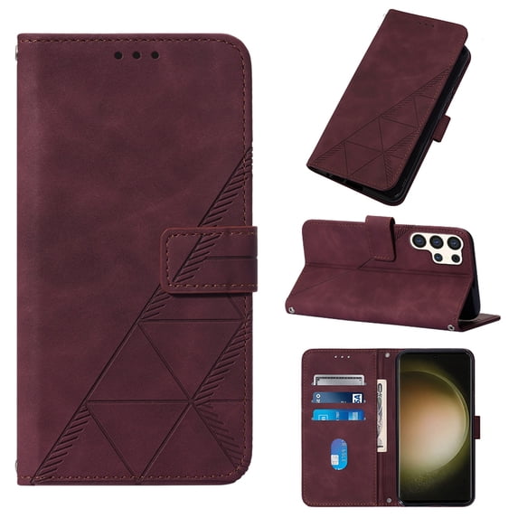 Embossed Wallet Case for Samsung Galaxy S24 Ultra, Magnetic Clasp Card Holder Luxury Business PU Leather Folio Cover with Kickstand Card Slots Flip Case for Samsung Galaxy S24 Ultra, Winered