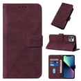 thumbnail image 1 of Embossed Wallet Case for iPhone 14 Pro Max, Magnetic Clasp Card Slots Holder Luxury Business PU Leather Flip Folio Cover with Kickstand Wireless Charging Case for iPhone 14 Pro Max, Winered, 1 of 7