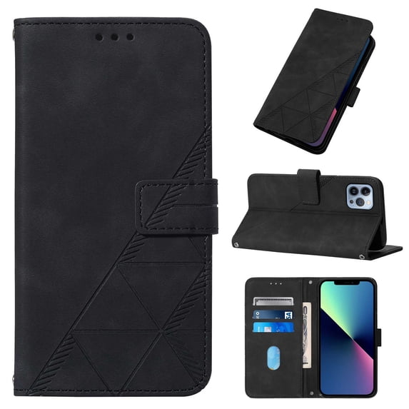 Embossed Wallet Case for iPhone 14 Pro Max, Magnetic Clasp Card Slots Holder Luxury Business PU Leather Flip Folio Cover with Kickstand Wireless Charging Case for iPhone 14 Pro Max, Black
