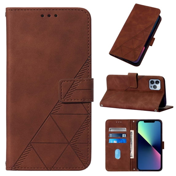 Embossed Wallet Case for iPhone 14 Pro Max, Magnetic Clasp Card Slots Holder Luxury Business PU Leather Flip Folio Cover with Kickstand Wireless Charging Case for iPhone 14 Pro Max, Brown