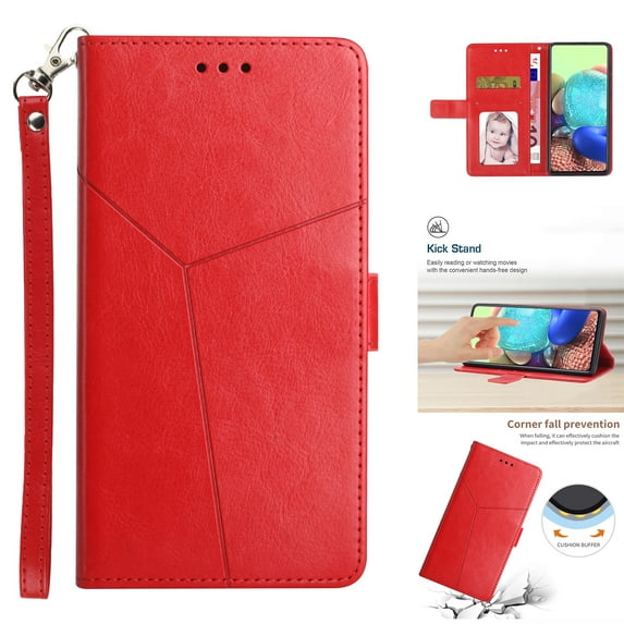 Embossed Wallet Flip Case for Samsung Galaxy A36 5G, Classic Business Premium PU Leather Magnetic Closure Card Holder Lanyard Kickstand Phone Cover for Samsung Galaxy A36 5G, Red