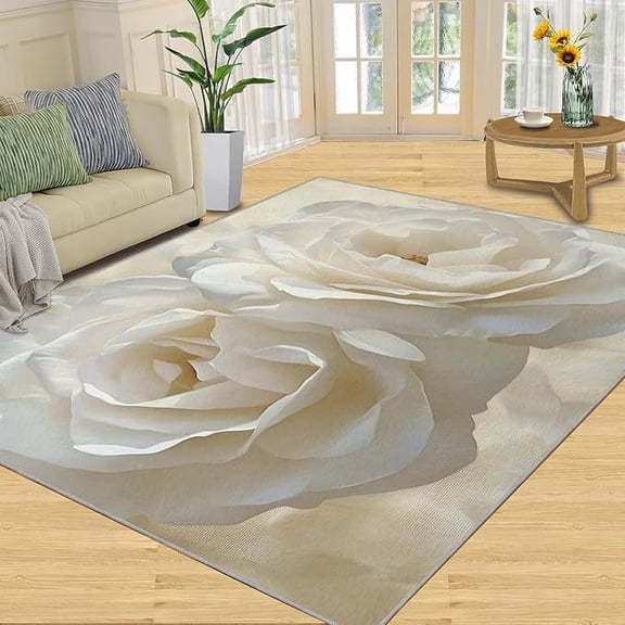 Embossed White Rose Rugs for Bedroom, White Roses Area Rug, Stereo Flowers Rugs for Living Room, Indoor Non-Slip Rug, Machine Washable Carpet for Front Entrance Floor Decor 3 x 4ft
