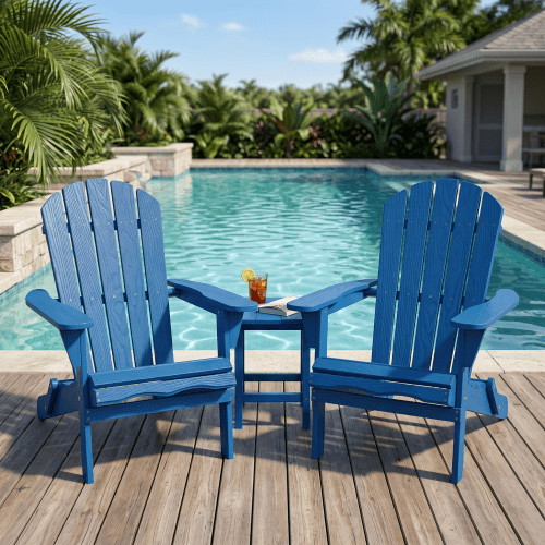 Embossed Wooden Outdoor Folding Adirondack Chair, Solid Wood Patio Chair with Wood Grain Texture, Pre-Assembled Backrest, for Garden, Backyard, Porch, Pool, Deck,Navy Blue