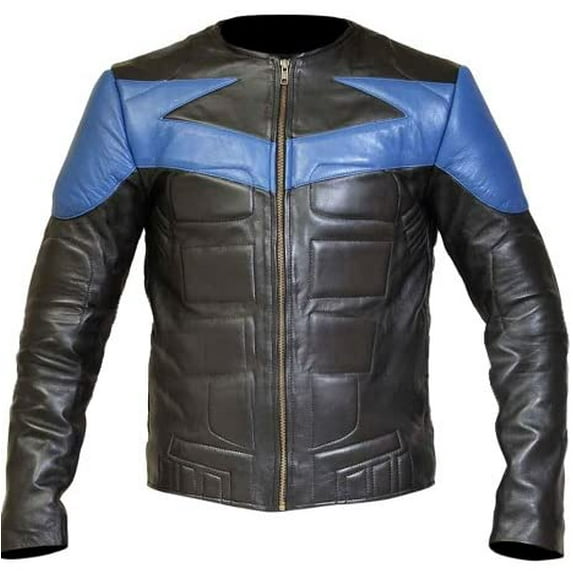 Embossed patterns Mens Blue&Black Lamb Skin Genuine Jacket Leather SouthBeachLeather X-Large