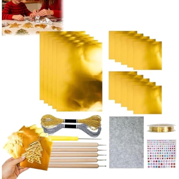 Embossing Foil,Embossing Foil Sheets,Gold/Silver Foils Sheets,Aluminum Metal Crafts DIY Accessory,Metal Tin Embossing Sheets for Crafts,Engraving Tools for Painting Gilding Crafting (Gold)
