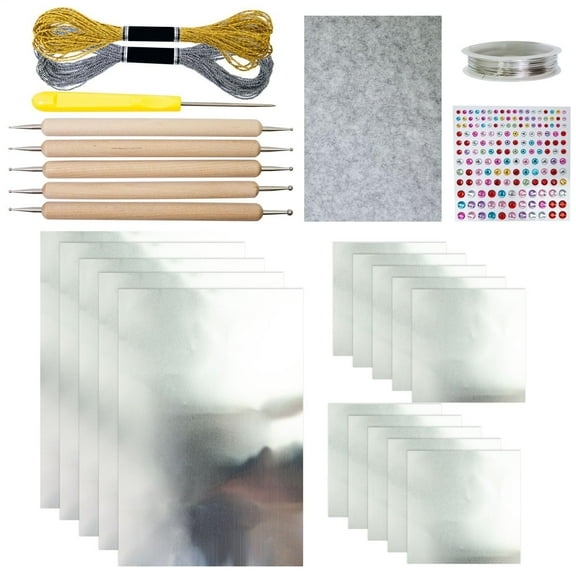 Embossing Foil, Metal Embossing Art Kit, Foil Paper Sheets Craft Set, Gold Silver Crafting Accessory Metal Sheets Decor, Engraving Painting with Embossing Tools, Handcraft Supplies(silver)