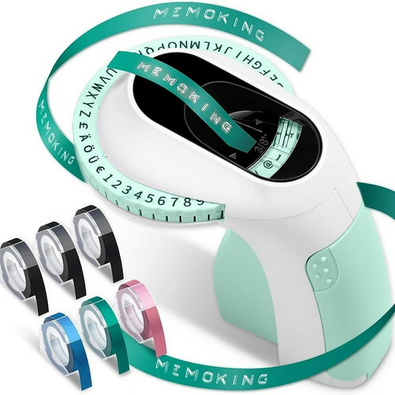 Embossing Label Maker E975 3D Printer Machine with 6 Rolls Emboss Tapes, Handheld Embosser, Green