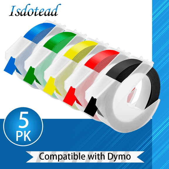 Embossing Label Tape Compatible with Dymo Label Maker,3/8 Inch 3D Plastic Labels Replacement Office Mate II (White on Black/Red/Blue/Yellow/Green)