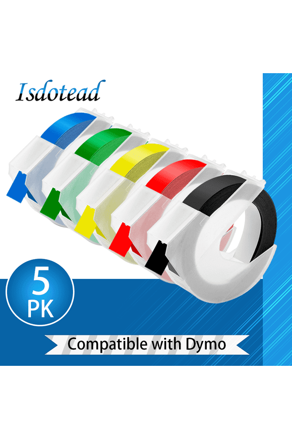 Embossing Label Tape Compatible with Dymo Label Maker,3/8 Inch 3D Plastic Labels Replacement Office Mate II (White on Black/Red/Blue/Yellow/Green)