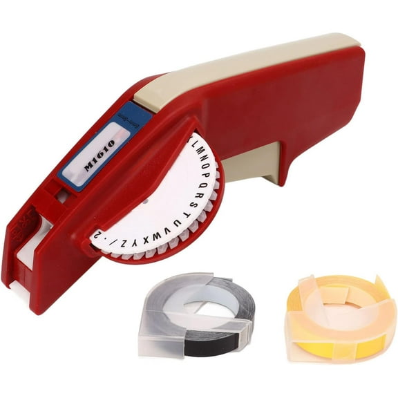 Embossing Labeling Machine with Tape, with 2 Rolls of Embossing Tape, with Die Coder Convex Stereo Effect 3D Embossing Engraving, for Home DIY Handmade (Red)