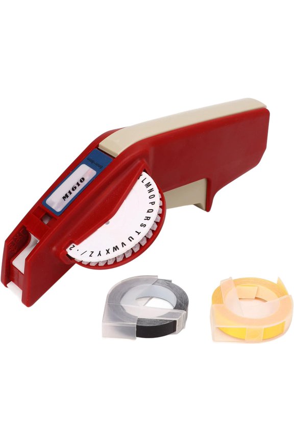 Embossing Labeling Machine with Tape, with 2 Rolls of Embossing Tape, with Die Coder Convex Stereo Effect 3D Embossing Engraving, for Home DIY Handmade (Red)
