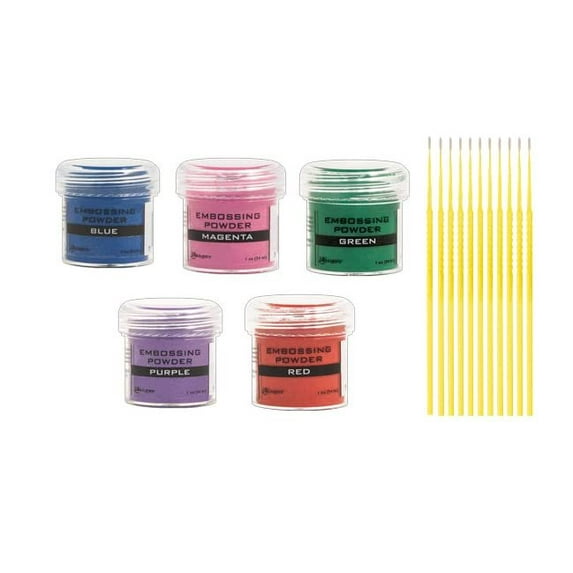 Ranger Embossing Powder Bundle - Blue, Magenta, Green, Purple and Red - 1 oz Jars - Use with Ranger Embossing Inks and Accessories - with Trebbies Detail Sticks