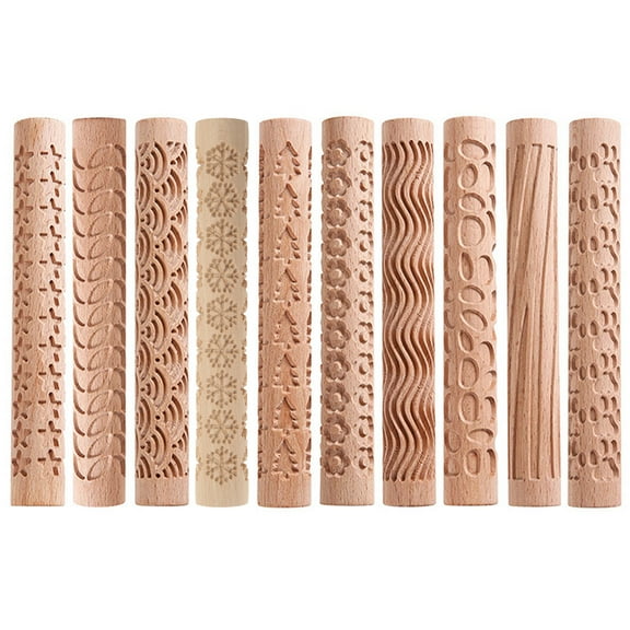 Embossing Rolling Pin Christmas Theme Pattern Engraved Wooden 3D Roller for Embossed Pastry Fondant Cake Dough Kitchen