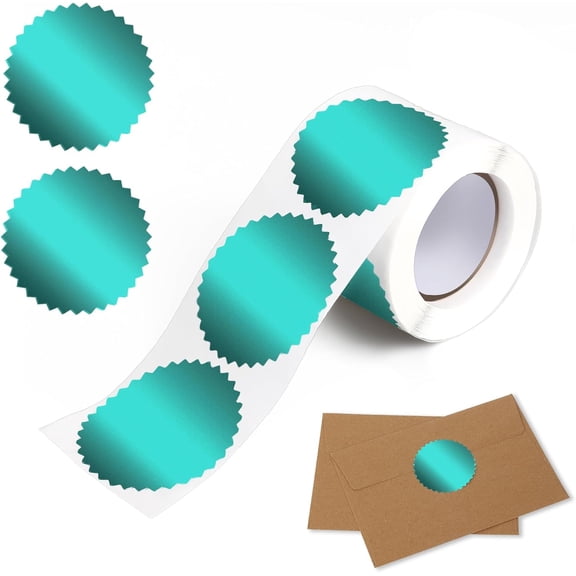 Embossing Stickers 2" Round Labels Green Foil Blank Metallic Seals for Package, Wedding Envelope, Graduation, Certificate Wafer with Serrated Edge 250 Per Roll -