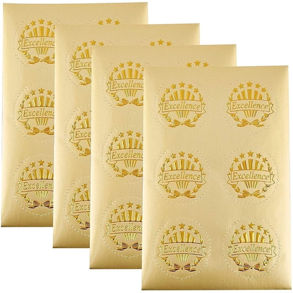Embossing Stickers 36 Pcs Adhesive Stickers Seal Stickers with Word Excellence Pattern and Serrated Edge 1.8" in Diameter Stamp