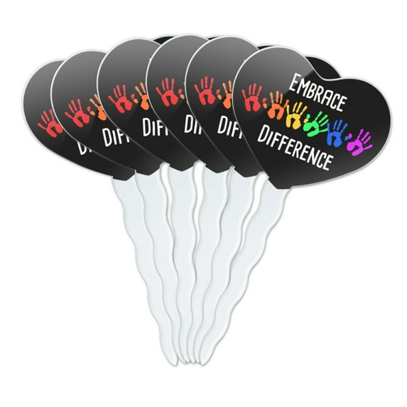 Embrace Difference Autism Hand Prints Heart Love Cupcake Picks Toppers Decoration Set of 6