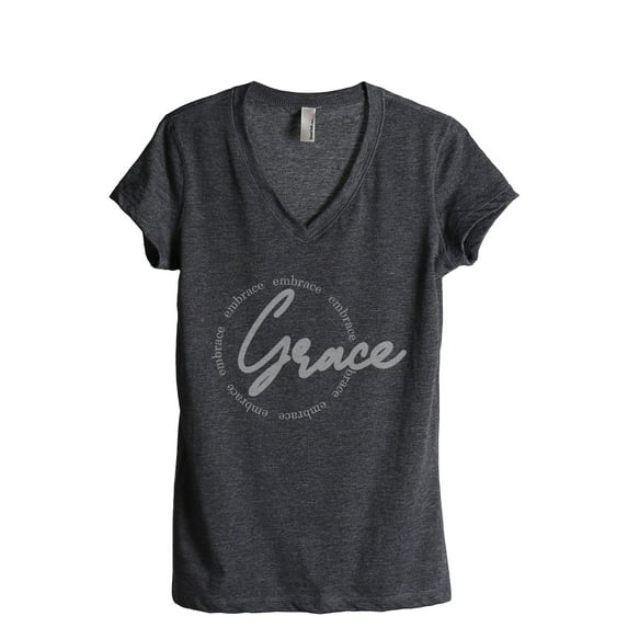 Embrace Grace Women's Fashion Relaxed V-Neck T-Shirt Tee Charcoal Grey Large