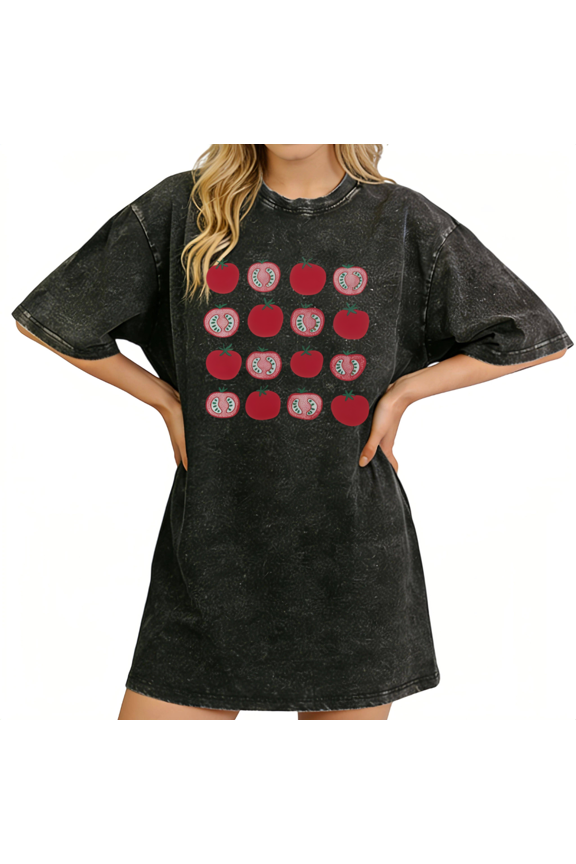 Embrace Healthy Fresh Tomato Lifestyle Black Washed Tomato Print Tshirt Graphic Tees Shirts Short Sleeve Tops S-2XL Tops