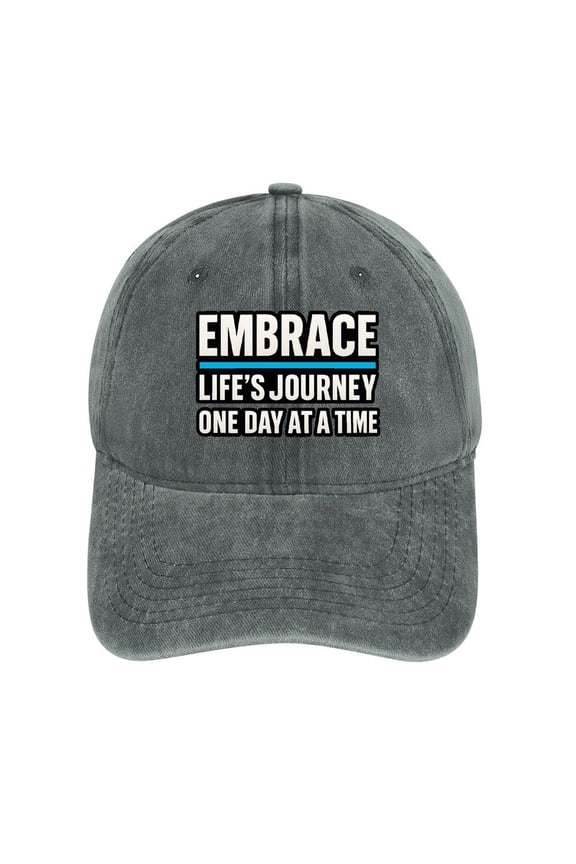 Embrace Lifes Journey One Day At A Time Gray Cotton Baseball Cap for Men Women, Outdoor Casual Adjustable Hat