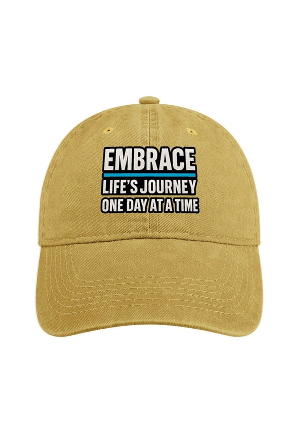 Embrace Lifes Journey One Day At A Time Sand Colour Cotton Baseball Cap for Men Women, Outdoor Casual Adjustable Hat