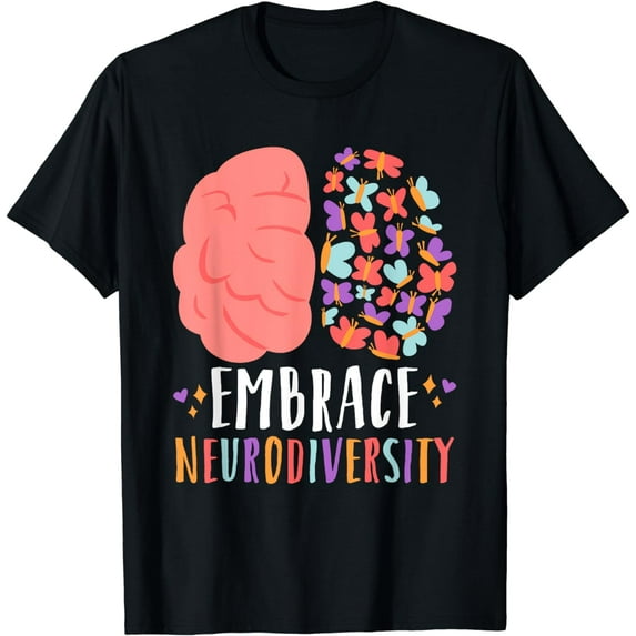 Embrace Neurodiversity Autism ADHD ASD Rainbow Brain T-Shirt