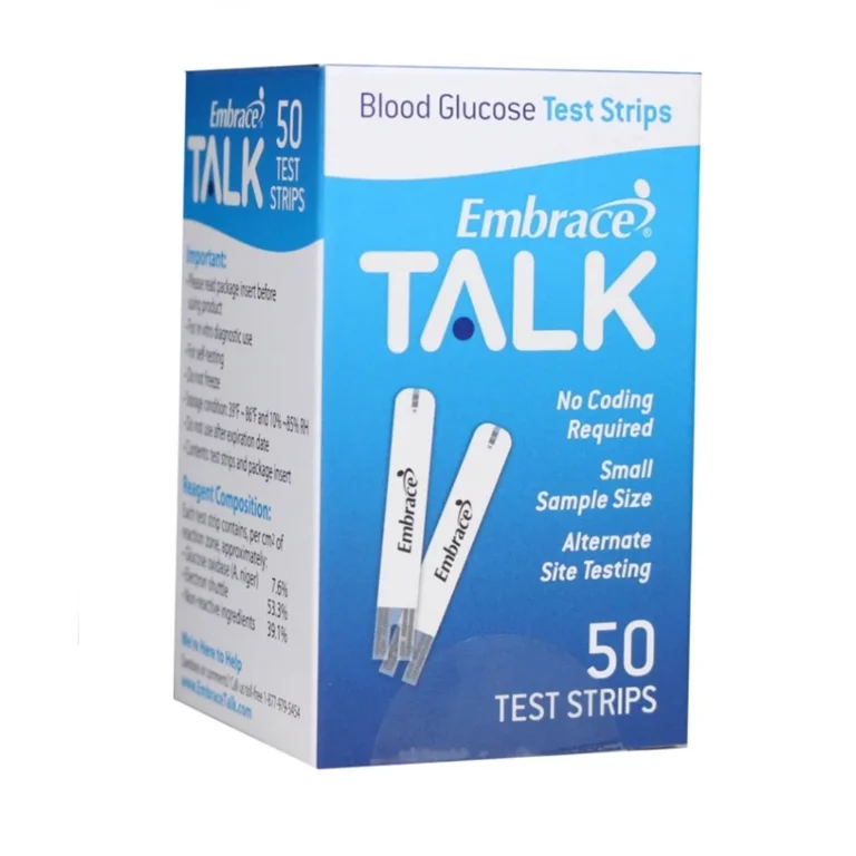Embrace TALK Blood Glucose Test Strips, Diabetes Monitoring, Box 