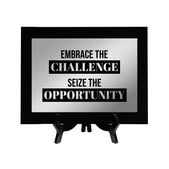 Embrace The Challenge, Seize The Opportunity, 12x9 Decorative Wall Plaque | Easel Mount Option | Inspirational Affirmation Wall Art