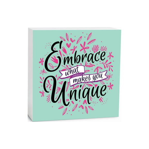 Embrace Unique Mint Pink Foliage 5 x 5 Wood Tabletop Sign Plaque
