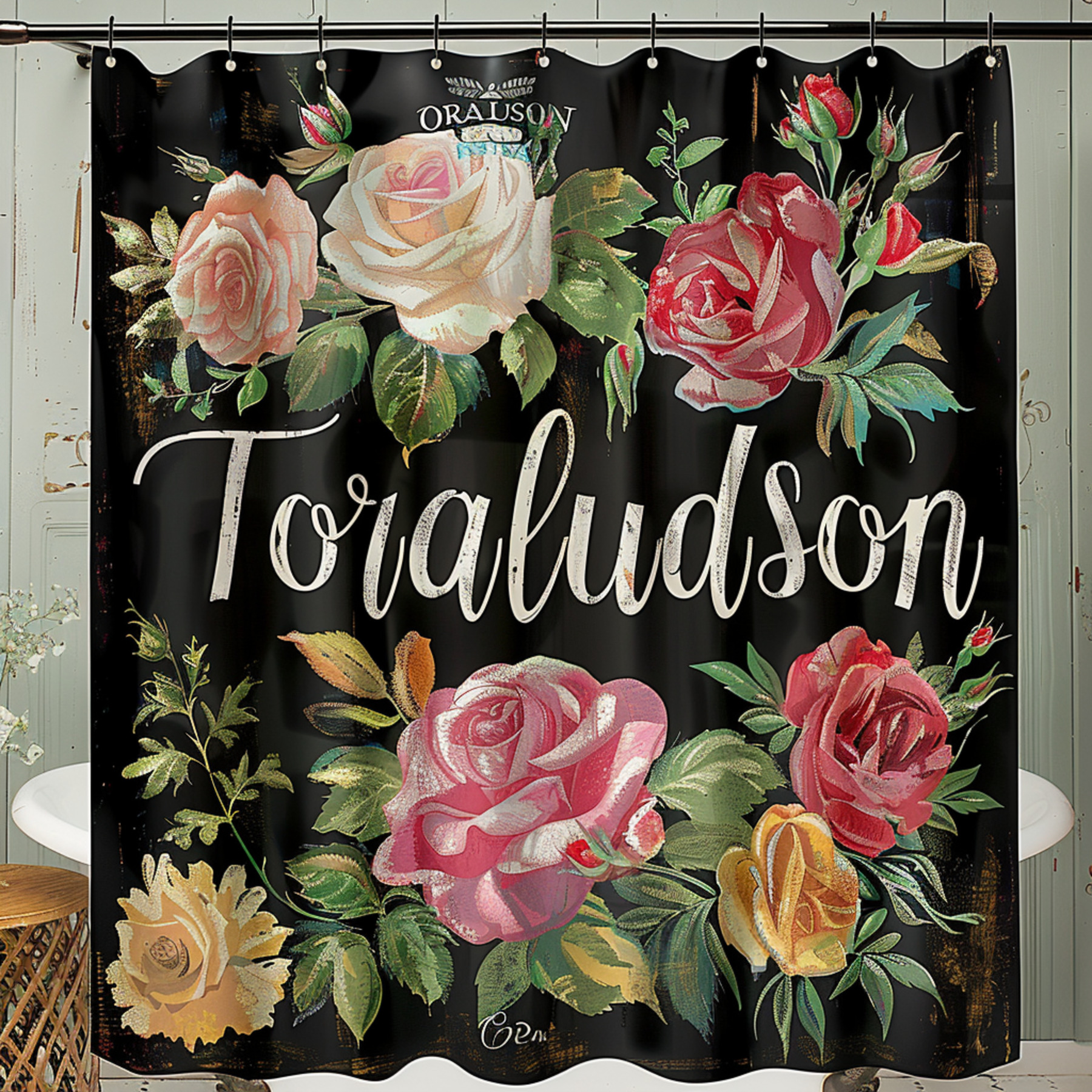 Embrace Vintage Elegance with our French Cursive Script Shower Curtain