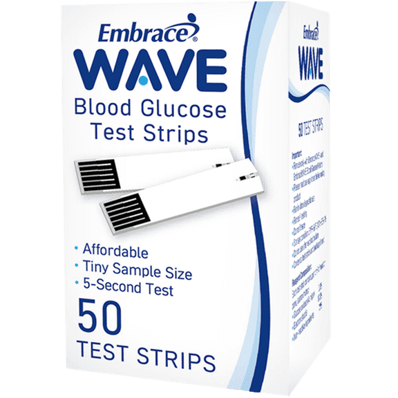 Embrace WAVE Blood Glucose Test Strips, Box of 50