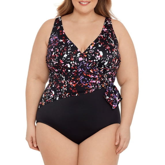 Embrace Your Curves™ By Miracle Brands® Women's and Women's Plus Celeste One Piece Faux Wrap Pebbles Warm Swimsuit