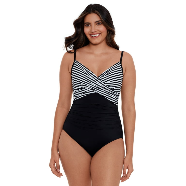 Women's Plus Plunge Stripe Curve Enhancing Swimsuit