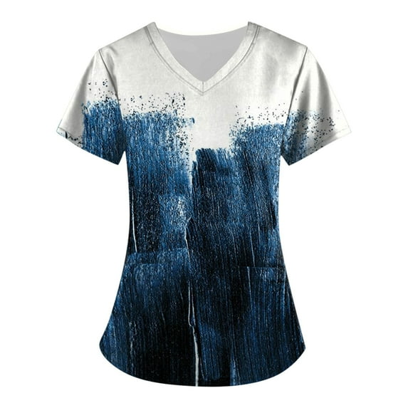 Embrace Your Fashionista Side HIMIWAY Womens Fashion Women's Printing Short Sleeve V-neck Tops Print Working Pocket Blouse Blue M