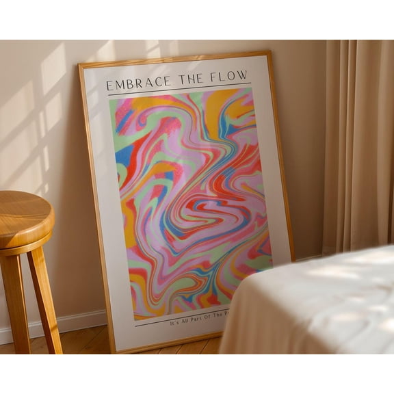 Embrace the Flow Colorful Aesthetic Bright Spiritual Quote Uplifting Rainbow Unframed Paper Print