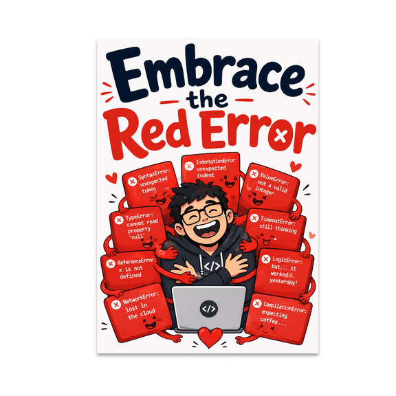 Embrace the Red Error Messages Decor - Coder Enthusiast - 13x19 Poster Print