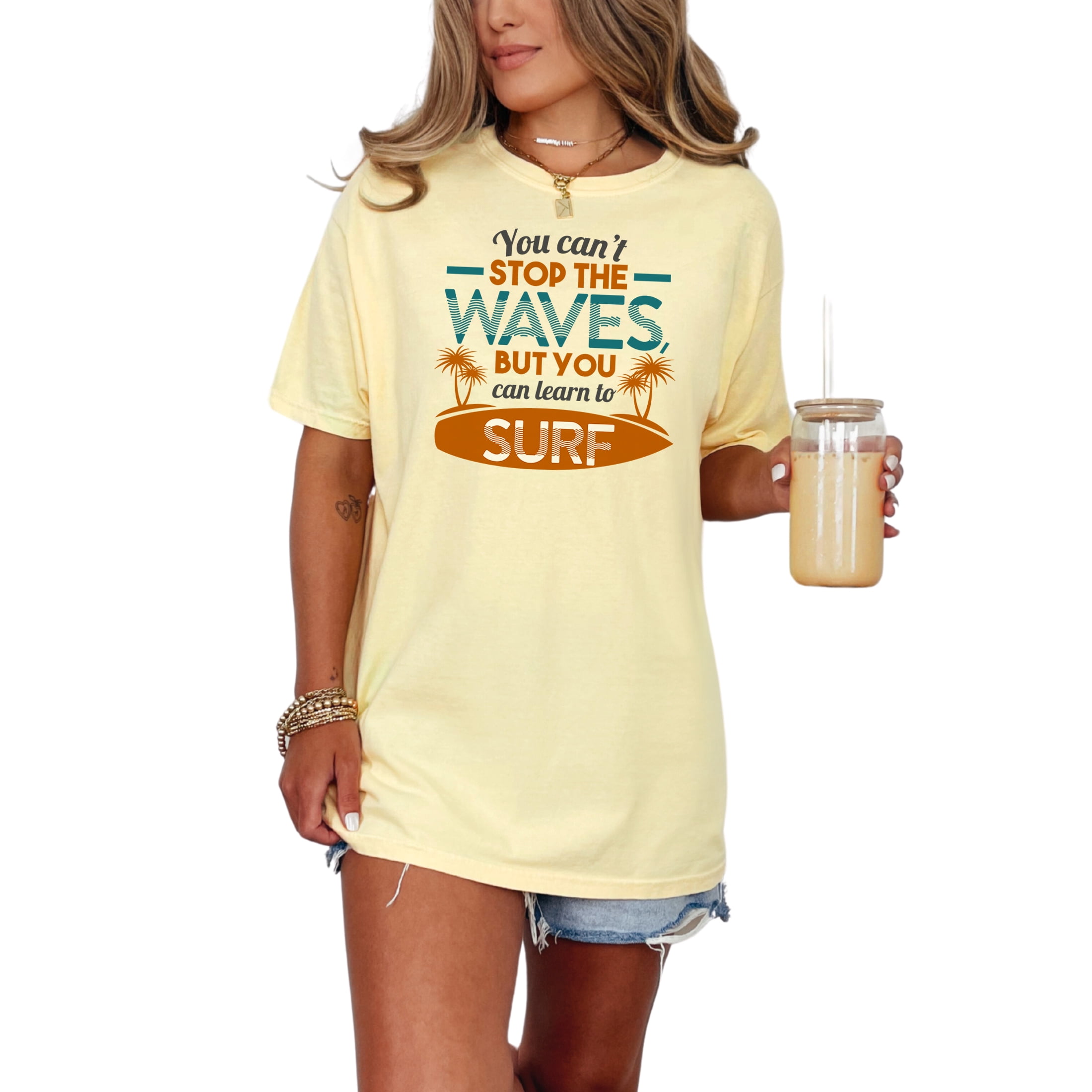 Embrace the Surfing Life Inspirational Quote, Butter Comfort Colors T-Shirt, Small